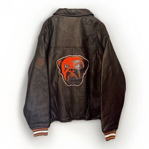 Vintage Cleveland Browns 100% Leather Bomber Jacket X-Large Reebok NFL Football